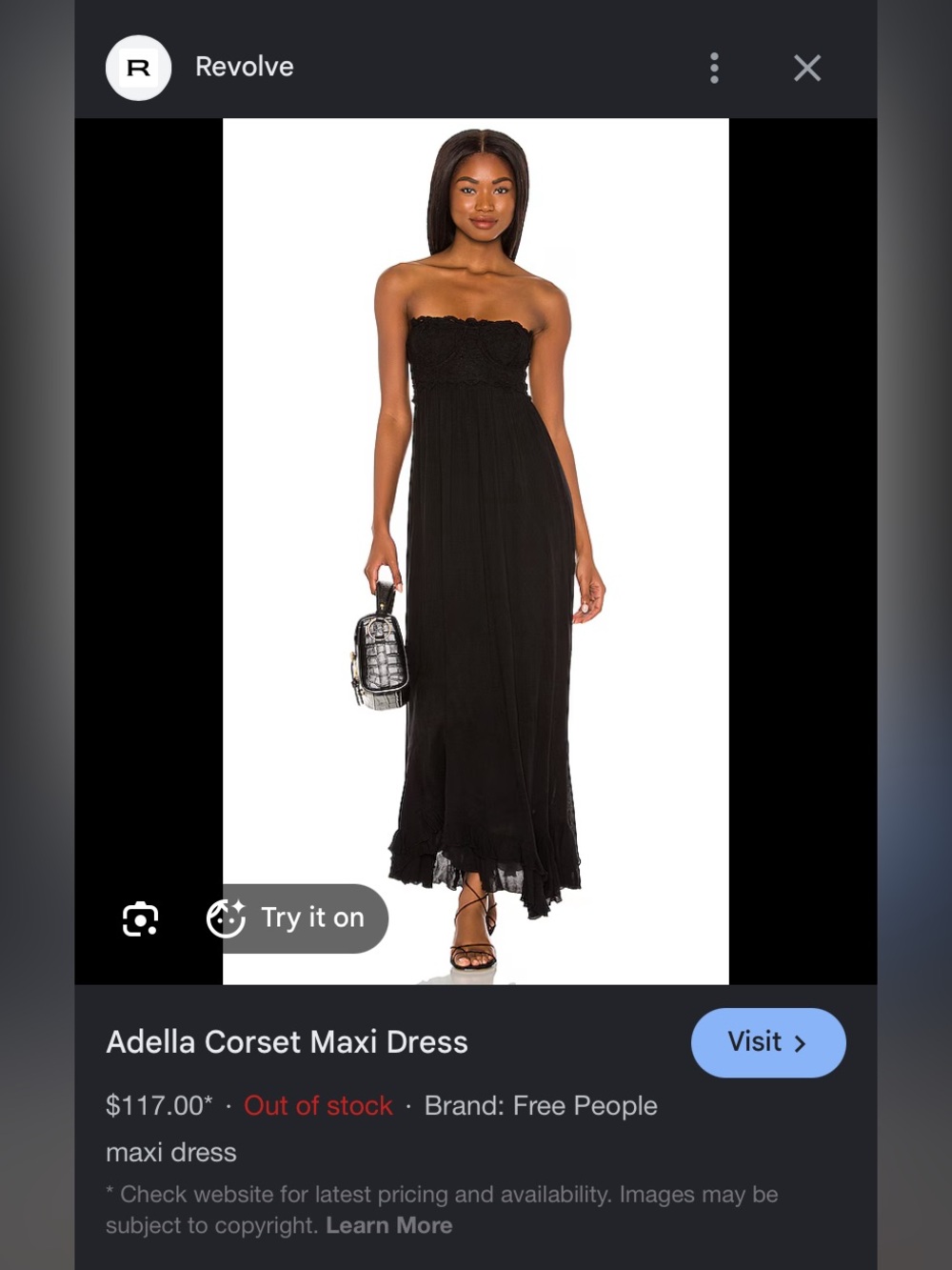 Free People Black Strapless Lace Bodice Maxi Dress PRICE FIRM